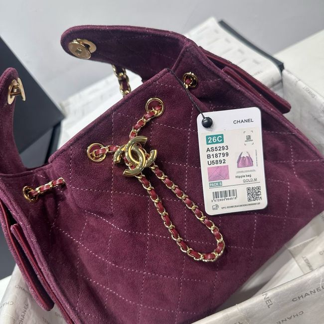 CHANEL 25 Small Handbag Suede AS5293 Burgundy CHANEL 25 Small Handbag Suede AS5293 Burgundy