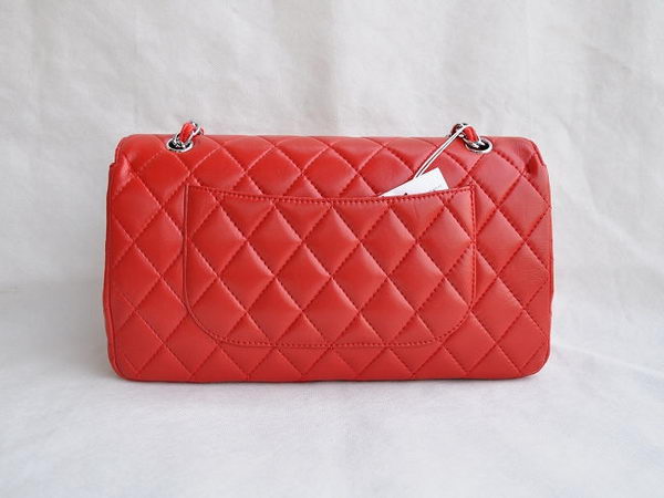 Chanel Classic 2.55 Series Red Lambskin Silver Chain Quilted Flap Bag 1113