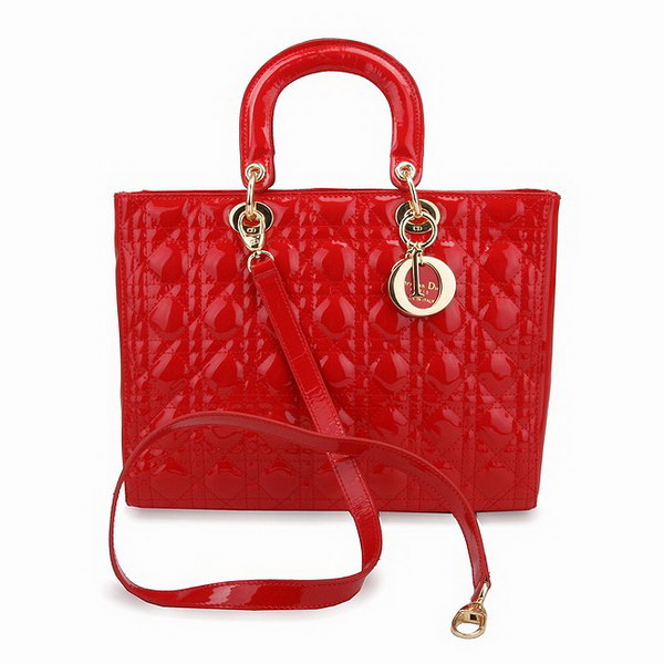 Dior Tote Bags Patent Leather Red 44561 Dior Tote Bags Patent Leather Red 44561