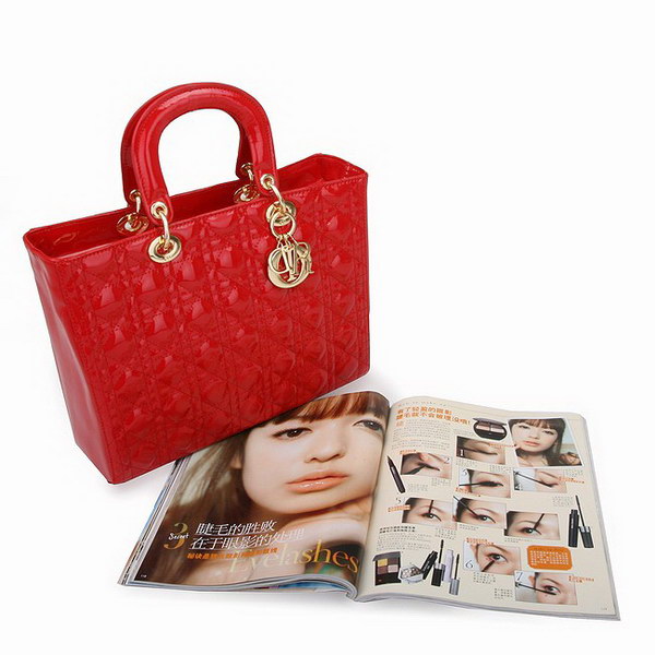 Dior Tote Bags Patent Leather Red 44561 Dior Tote Bags Patent Leather Red 44561
