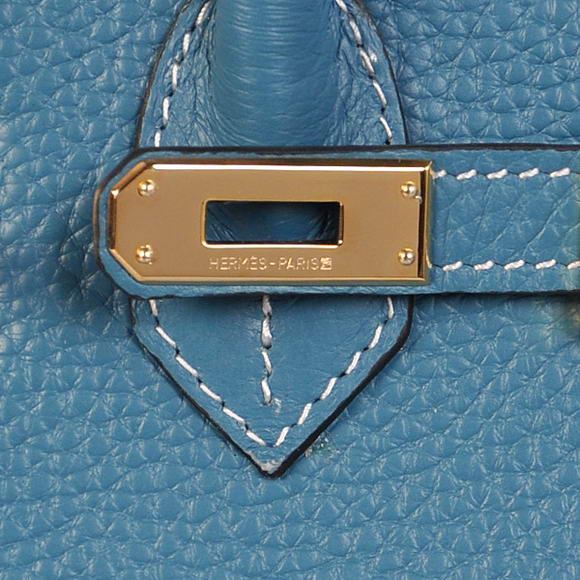 Hermes Birkin 25CM Tote Bags Togo Leather Blue Godlen