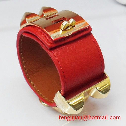 2009 Hermes Red Leather Gold Bangle 1171 2009 Hermes Red Leather Gold Bangle 1171