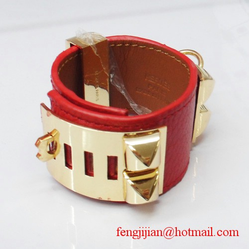 2009 Hermes Red Leather Gold Bangle 1171 2009 Hermes Red Leather Gold Bangle 1171