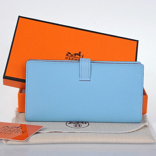 Hermes Bearn Wallet Original Smooth Leather Light Blue
