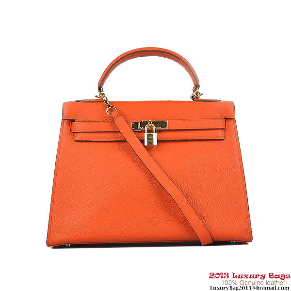 Hermes Kelly 32cm Shoulder Bags H6108 Orange Leather Gold