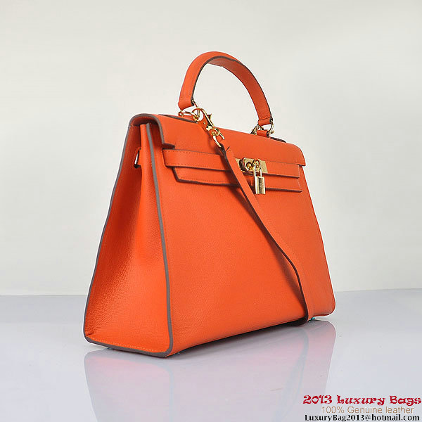 Hermes Kelly 32cm Shoulder Bags H6108 Orange Leather Gold Hermes Kelly 32cm Shoulder Bags H6108 Orange Leather Gold